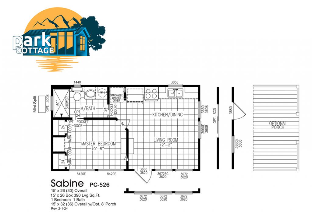 Sabine PC-526P 390 Square Feet, 1 Bedroom, 1 Bathroom floor plan